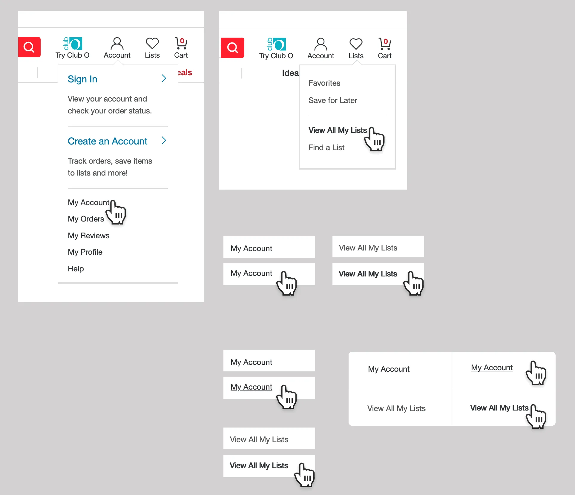 A graphic overview of a user interface design process, showcasing various application modals, button styles, and navigation patterns to improve site consistency.